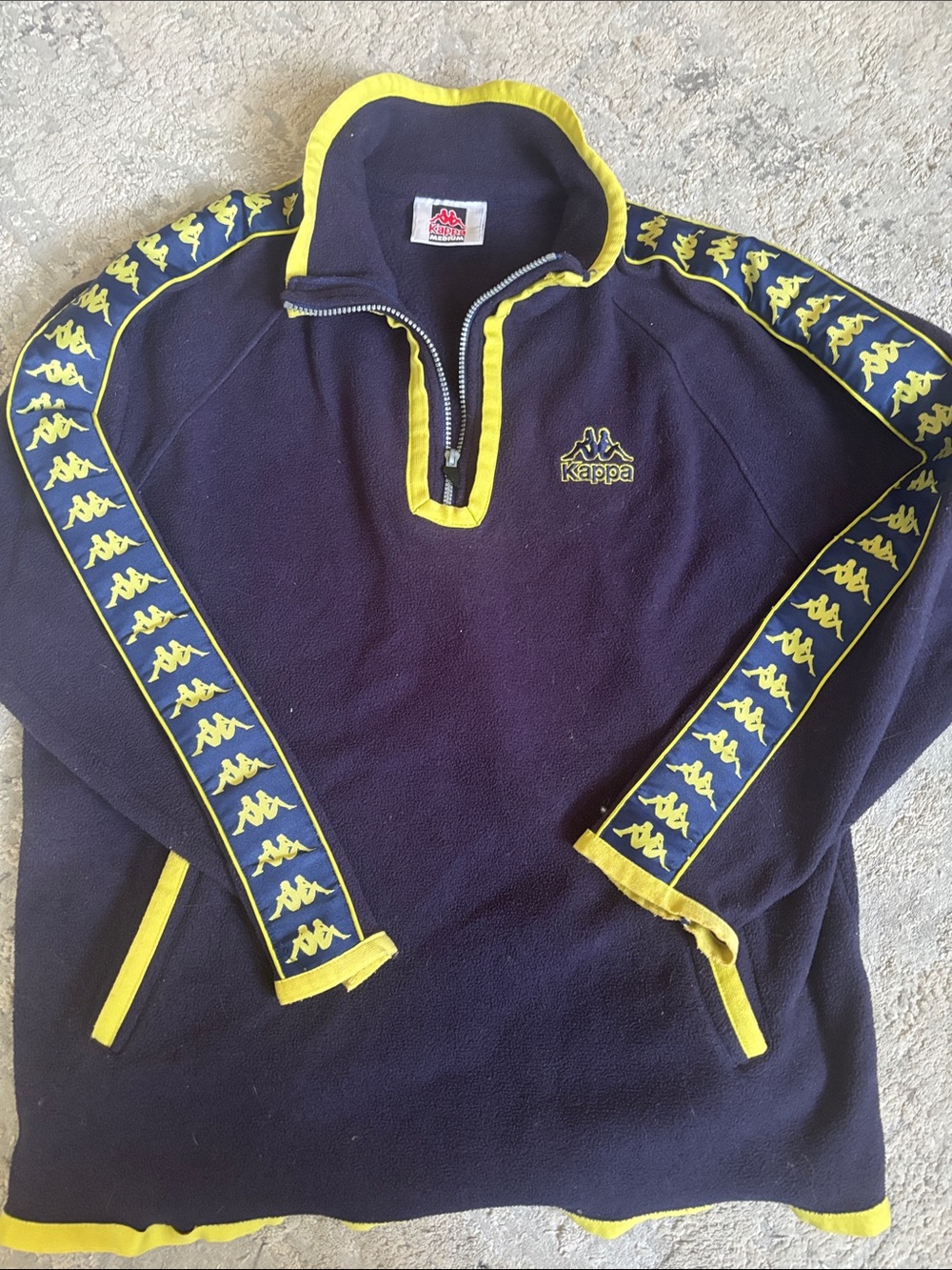 VINTAGE Kappa Navy Half-Zip Fleece Sweater with Yellow Trim